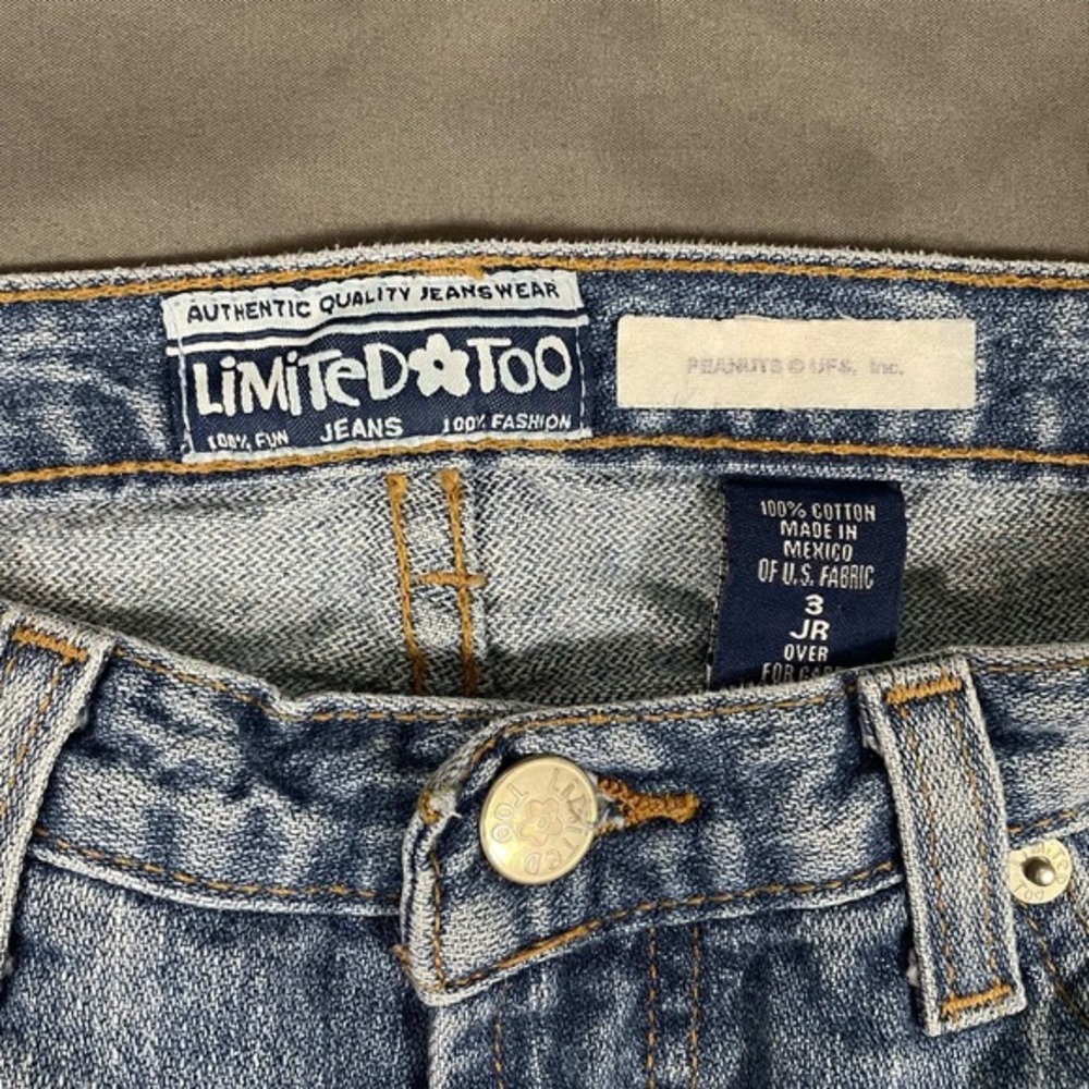 Vintage Limited Too Snoopy Joe Cool Flare Jeans Girls Size 3 JR Medium Wash - Picture 4 of 7